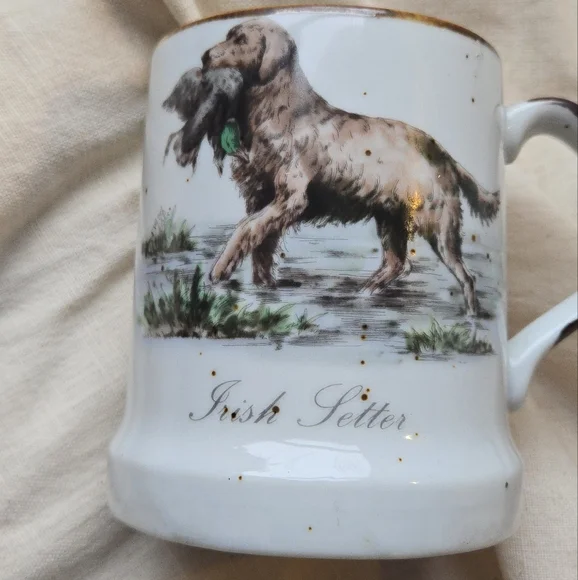 Vintage Enesco Speckled Stoneware Mugs Sporting Dogs Set Of 4 - Picture 8 of 9